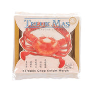 Crab-flavoured cracker packet with red crab graphic, Teluk Mas brand, 150g