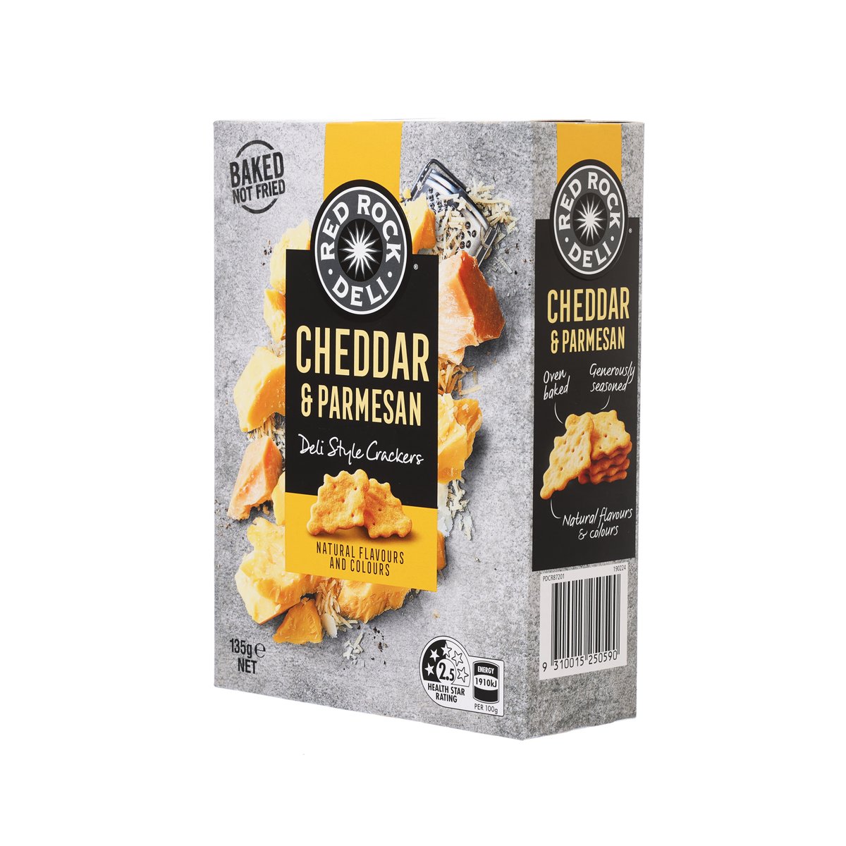 Cheddar & parmesan deli crackers box with front and barcode view