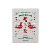 Handmade HK style Yuen Yeung tea box front with red bird icons and tea logo