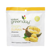 Crispy durian snack pouch with durian slices illustration, white and yellow