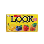 FUJIYA Look A La Mode chocolate box with fruit illustrations, yellow package