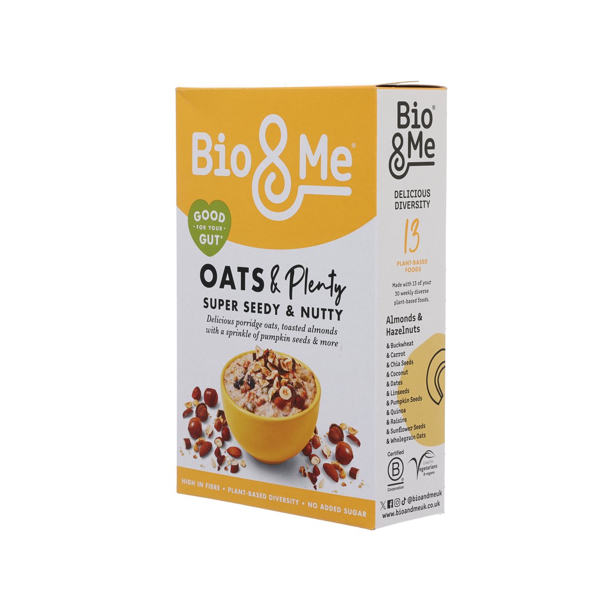 Bio & Me Oats & Plenty porridge oats pack, back with panel text