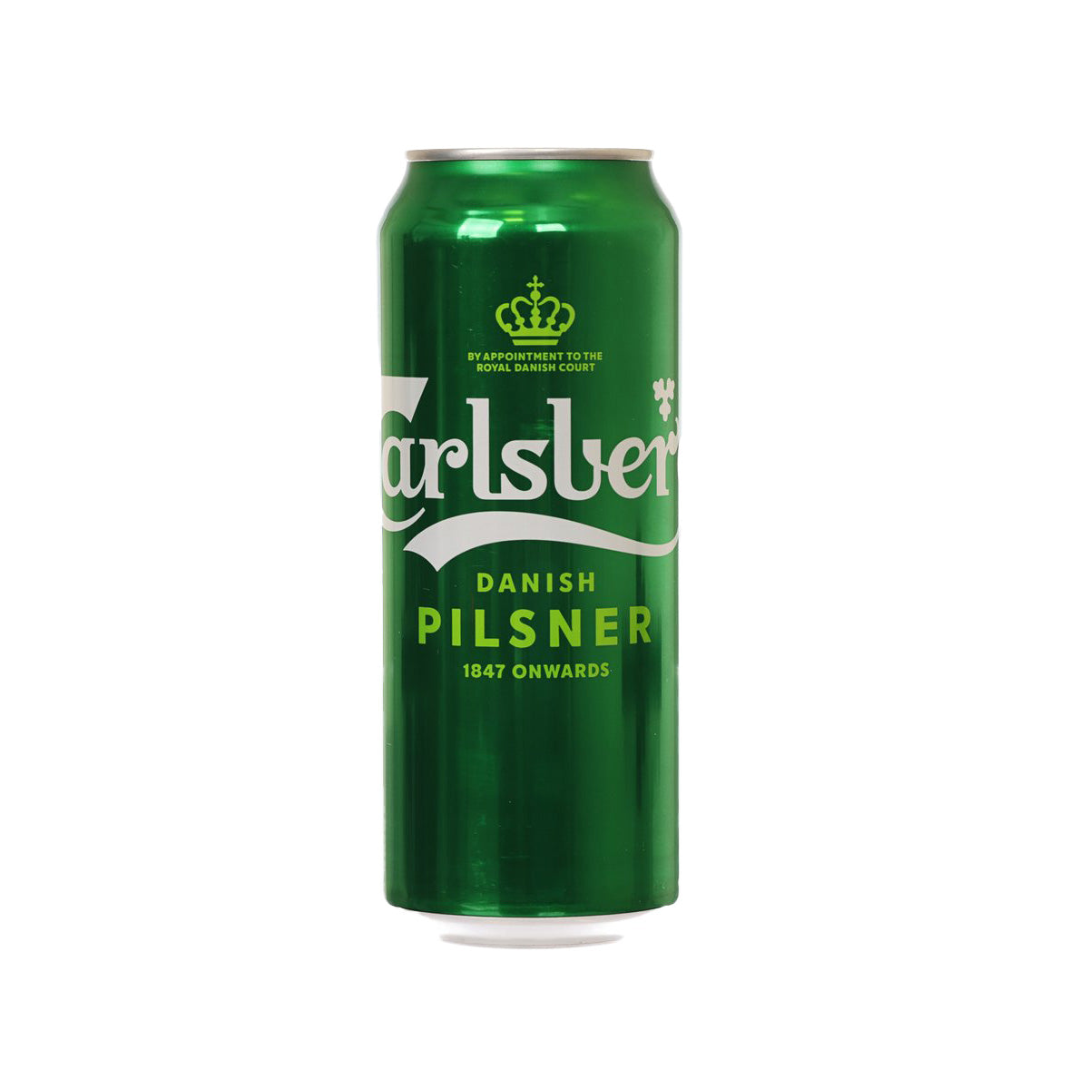 Carlsberg pilsner beer can, green with crown logo and front label