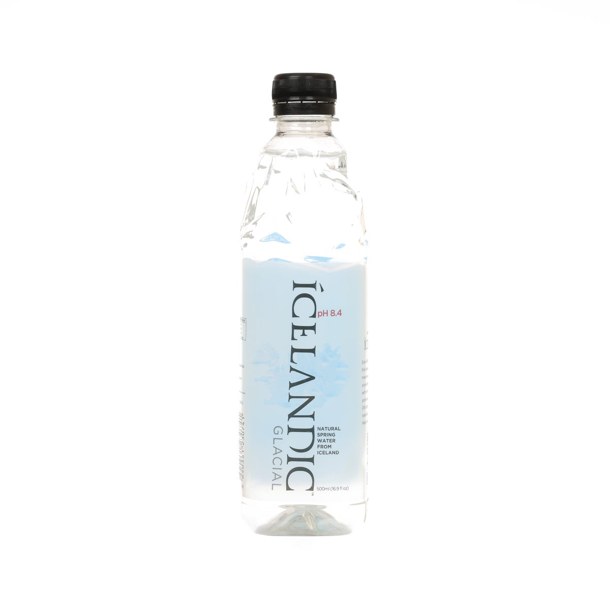 ICELANDIC alkaline spring water PET bottle, 500 mL, clear with black cap