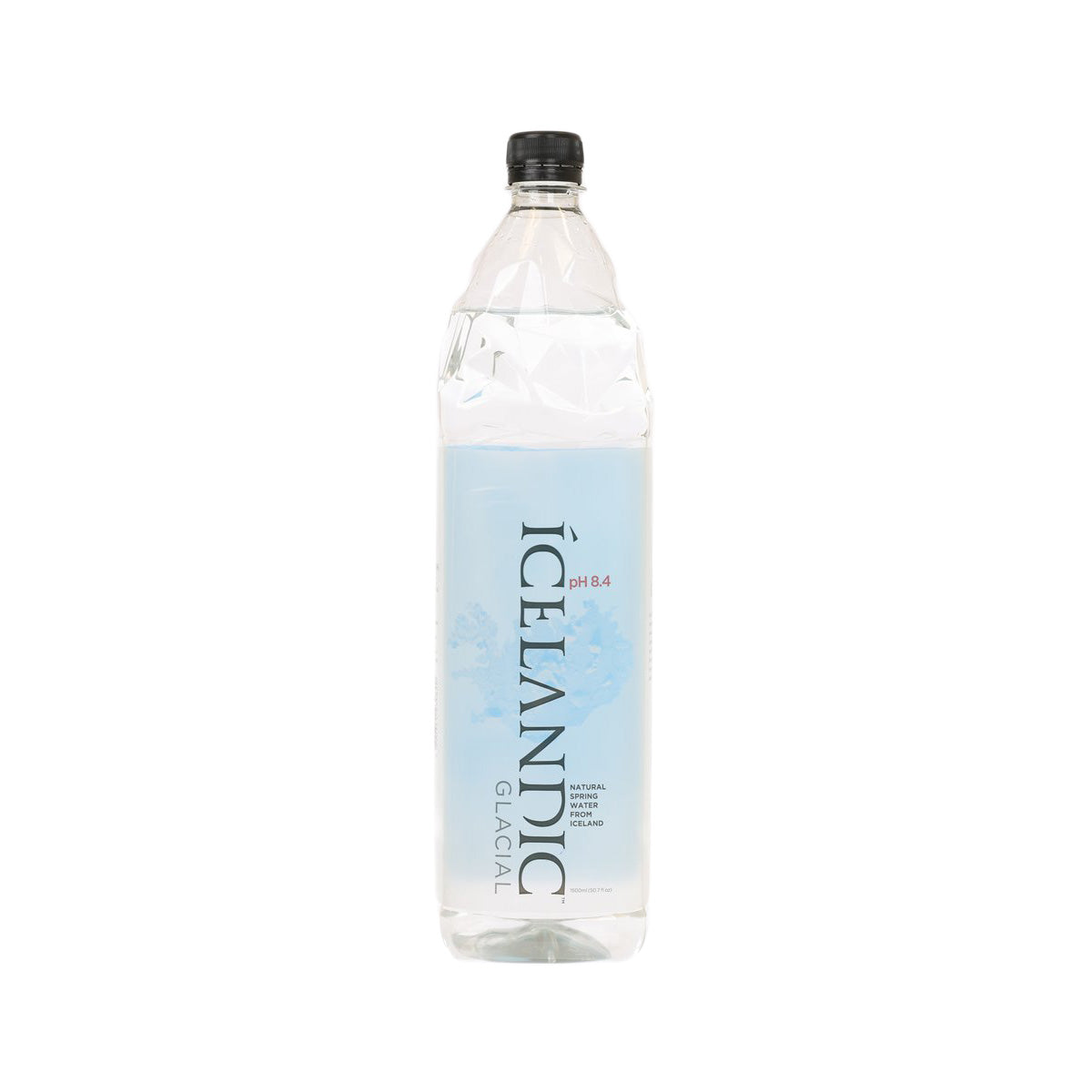 ICELANDIC alkaline spring water bottle, 1500 mL PET, front label and black cap