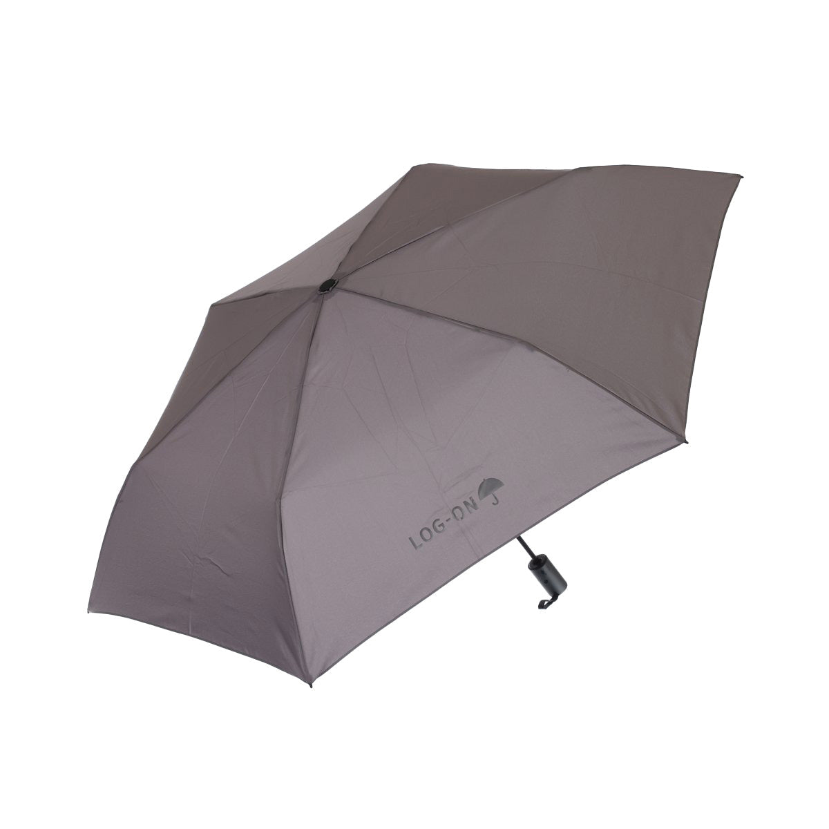 Grey folding umbrella with LOG-ON logo and automatic open handle