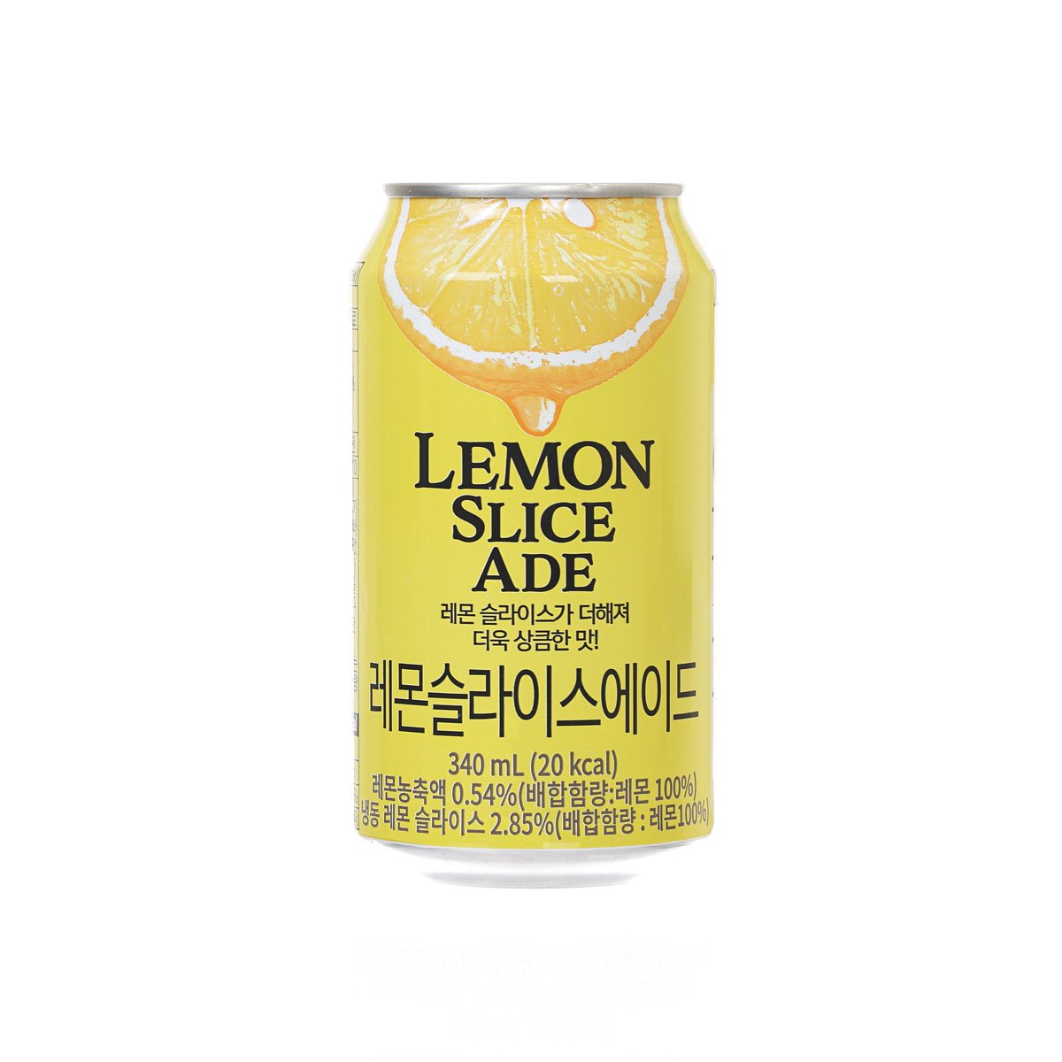 Lemon slice ade drink can, non-alcoholic, yellow label, 340 mL