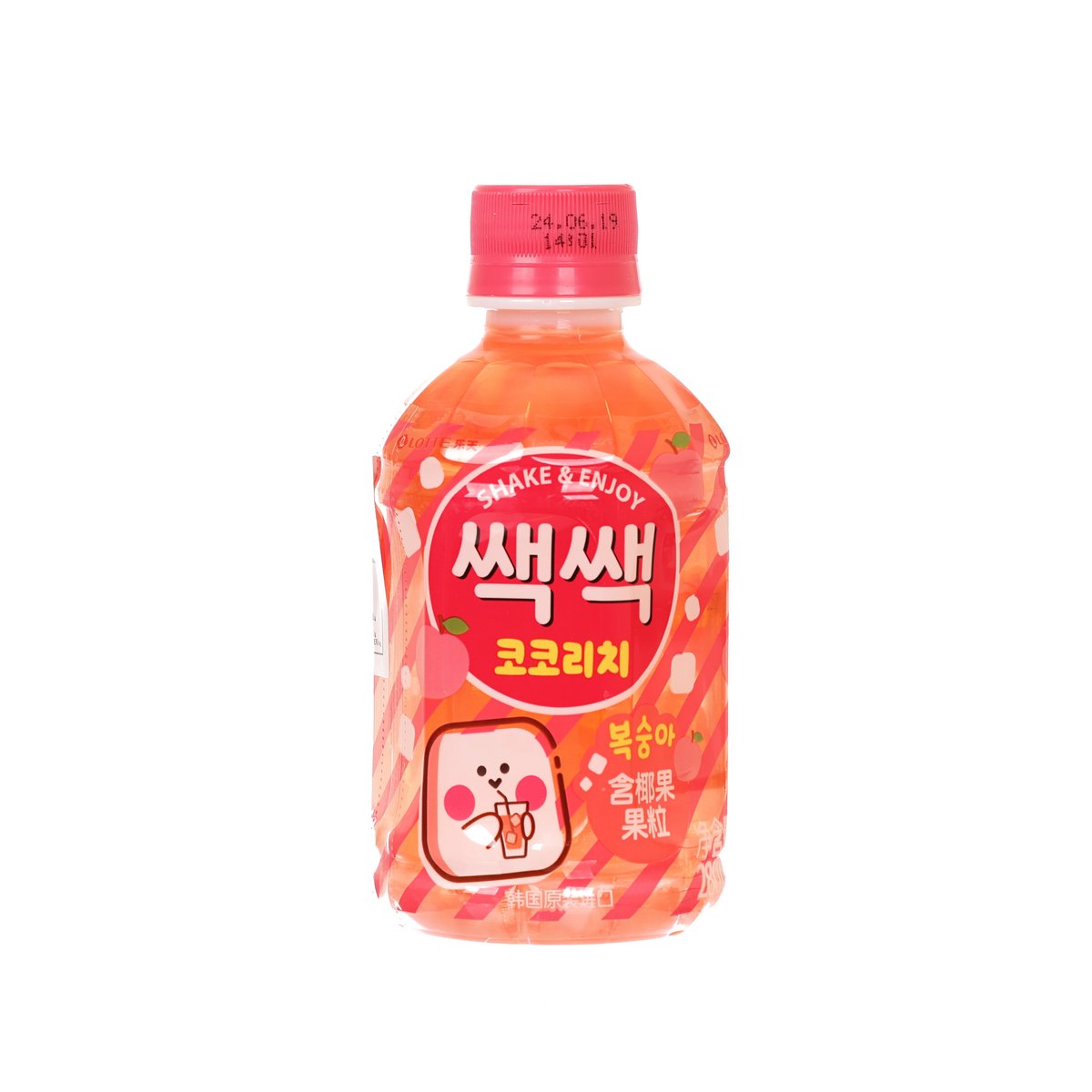 LOTTE Sac Sac Coco Rich peach drink, red PET bottle with front SAC SAC COCO RICH label