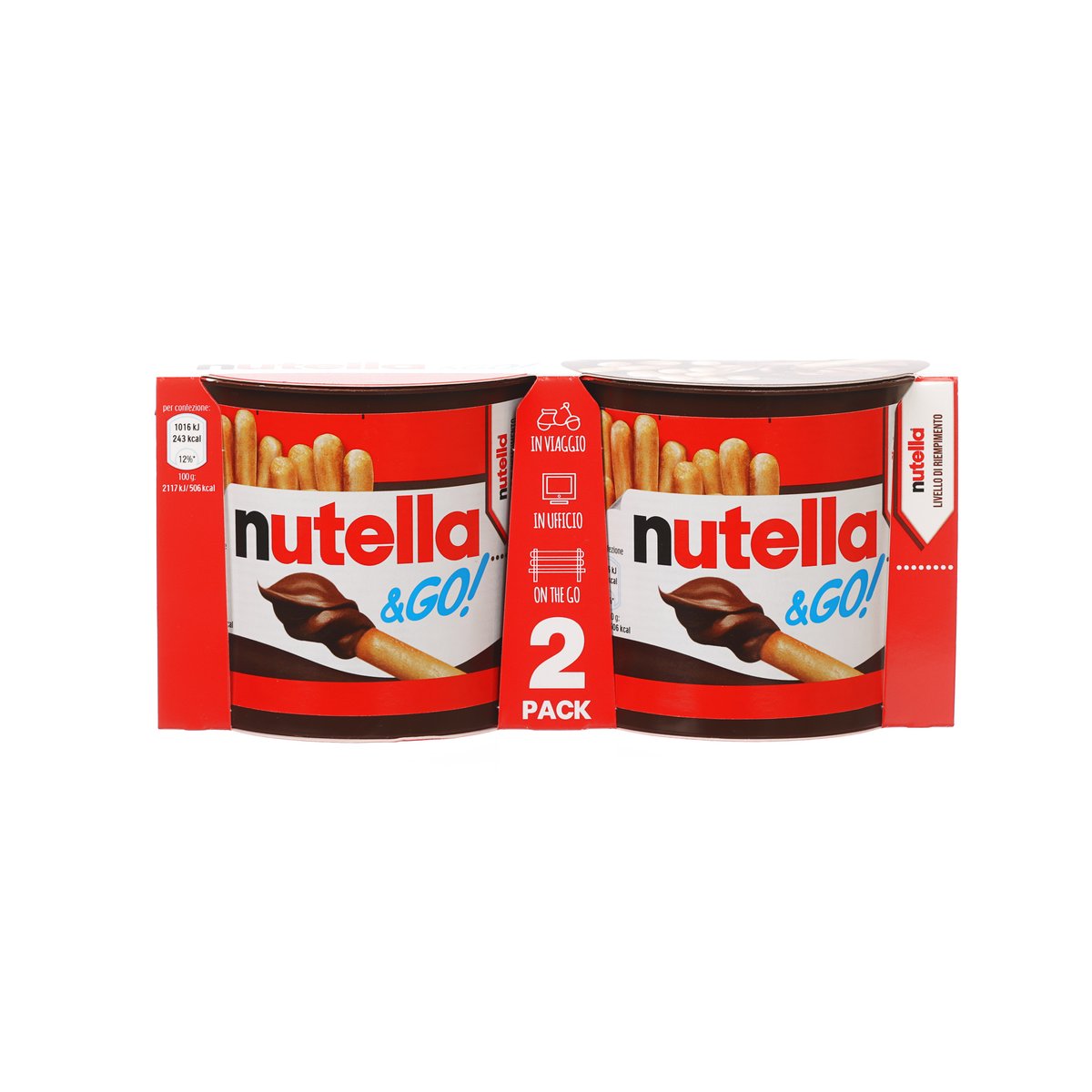 Nutella &Go snack pack, 2-pack with hazelnut-cocoa spread and biscuit sticks