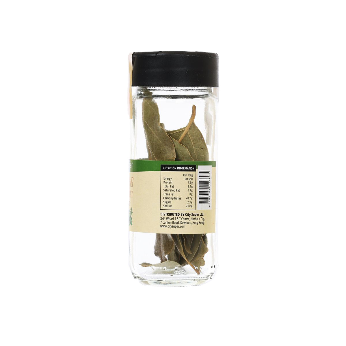 CITYSUPER bay leaves jar back label with nutrition and barcode