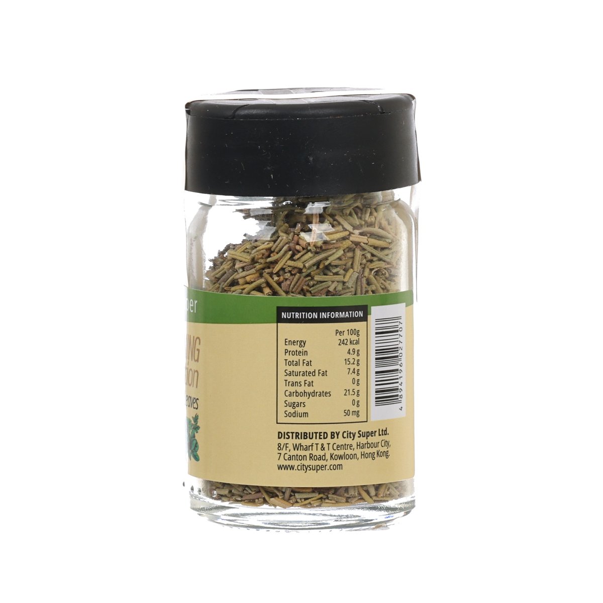 CITYSUPER rosemary leaves seasoning jar, nutrition label on back with barcode