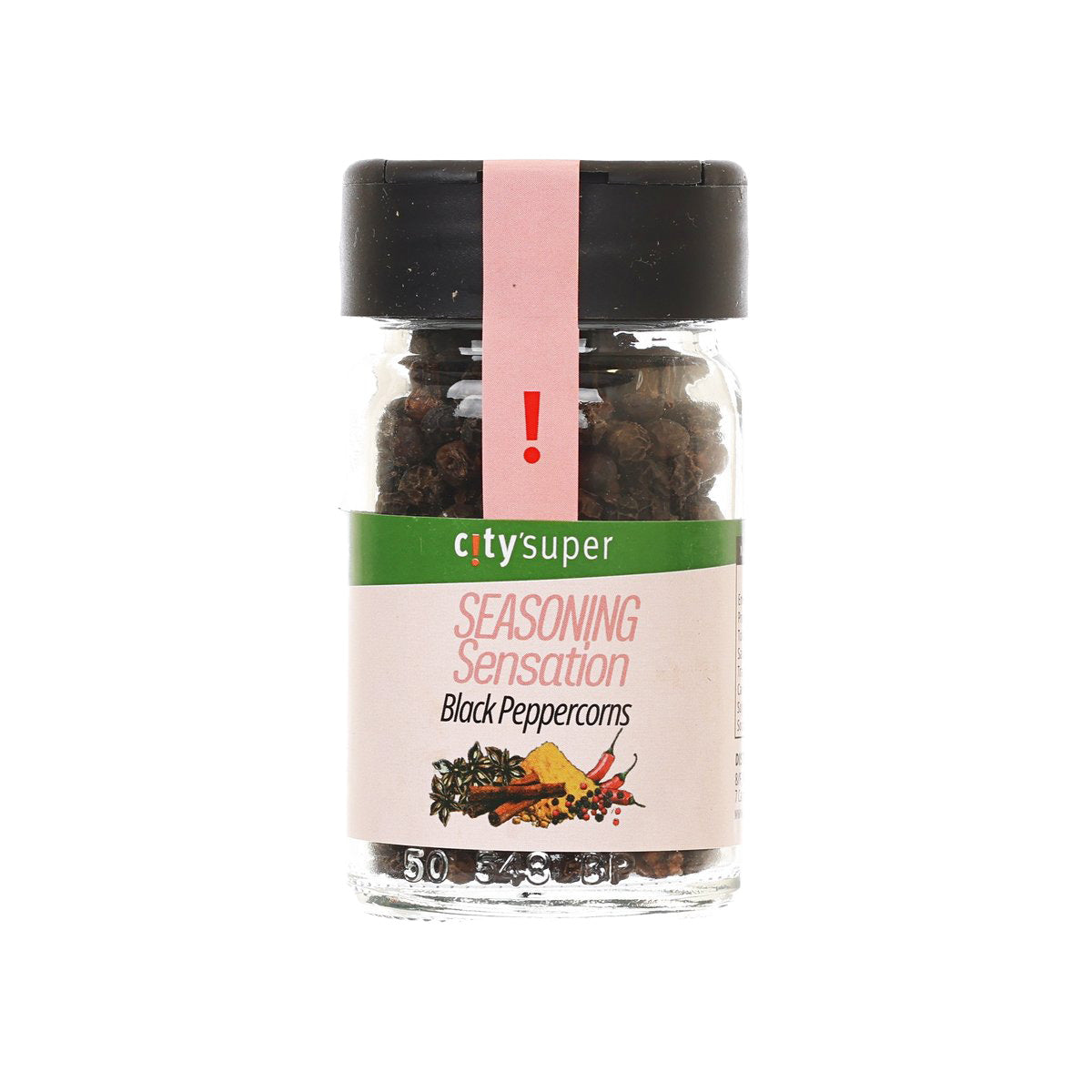 CITYSUPER black peppercorns jar, glass bottle with black cap and pepper label