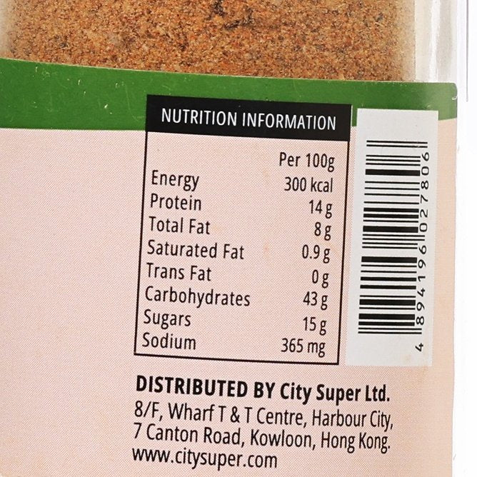 Cajun seasoning nutrition information panel with barcode and ingredient details
