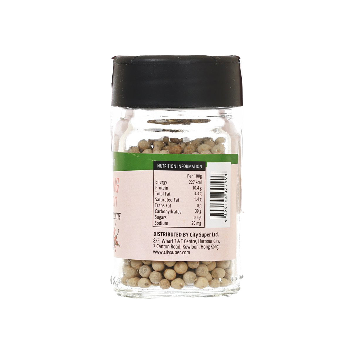 CITYSUPER white peppercorns jar with ingredients and barcode label