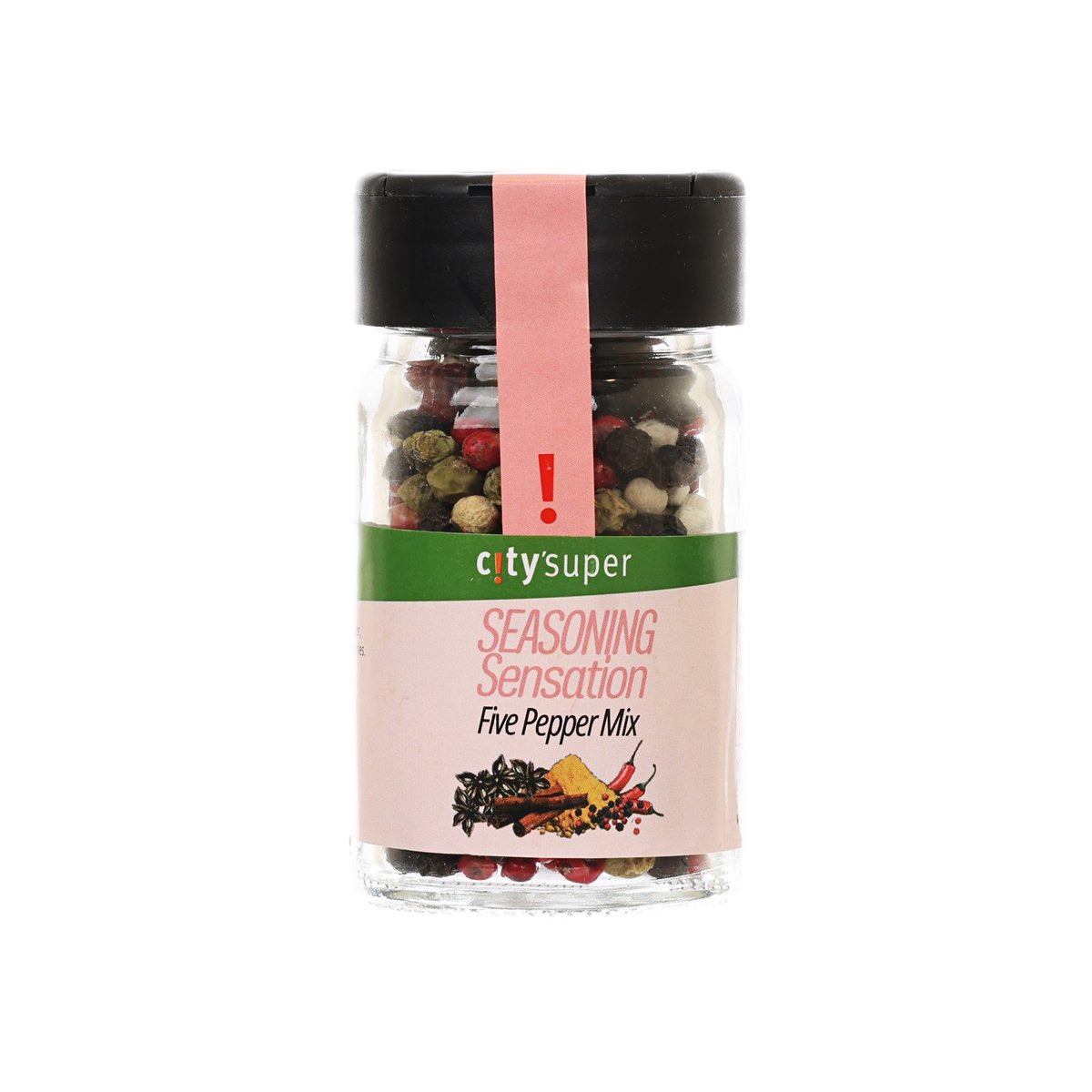 CITYSUPER five pepper mix seasoning jar with black cap, glass bottle, 25g label
