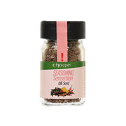 Dill seed seasoning jar with black cap and front label