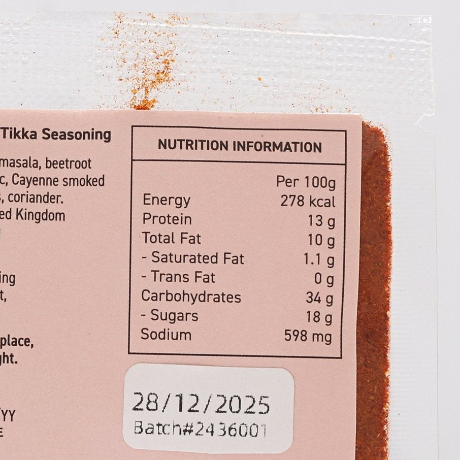 CITYSUPER chicken tikka seasoning sachet nutrition label close-up