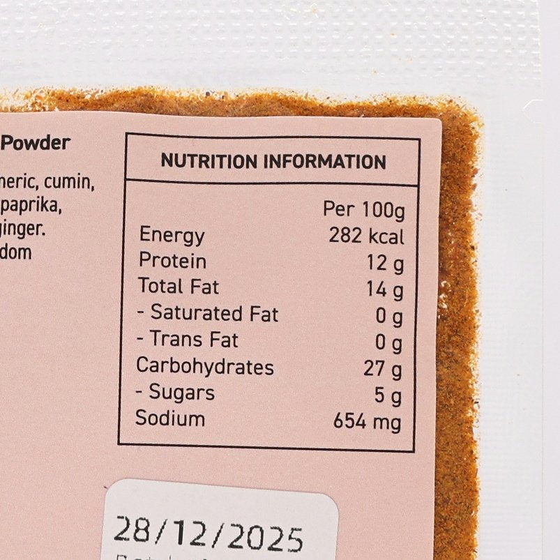 CITYSUPER Madras curry powder sachet, close-up nutrition information panel