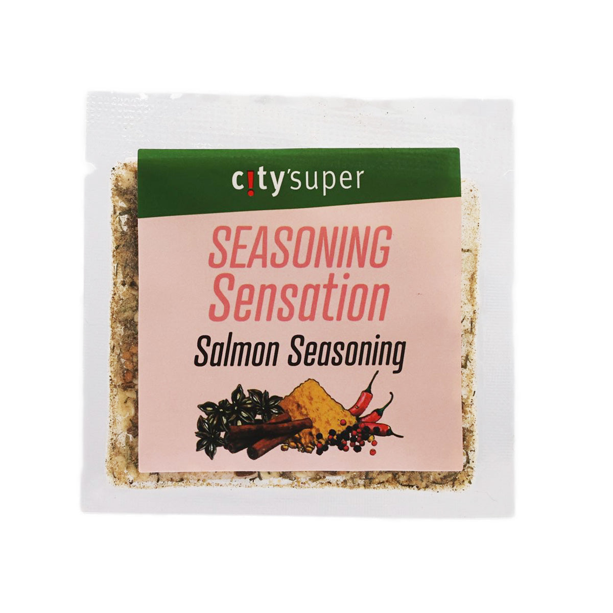CITYSUPER salmon seasoning sachet, 'Seasoning Sensation' front label