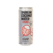 Lychee sparkling coconut water can, 320 mL, silver with front label