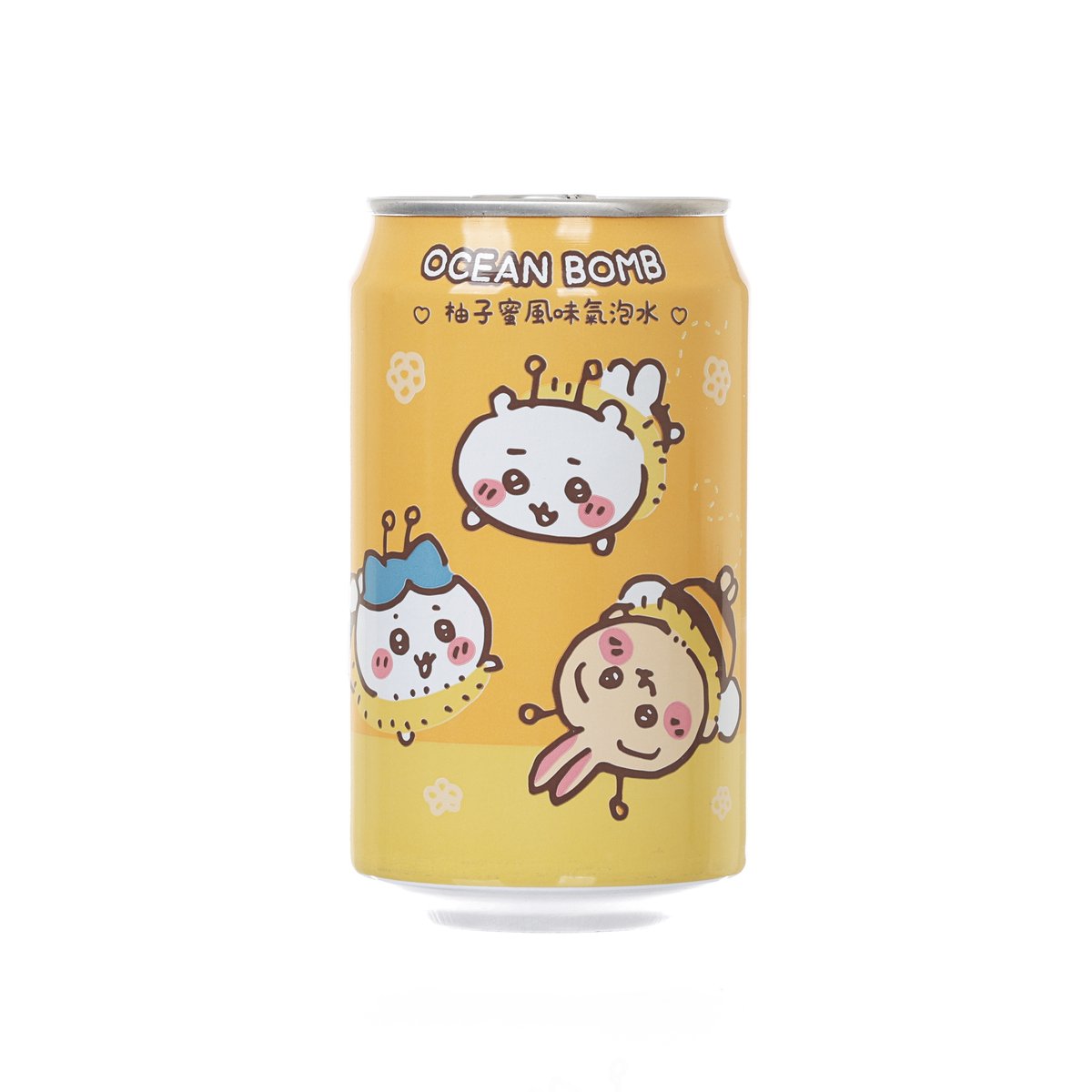 Sparkling water can with honey citron graphic and cartoon character art