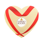 Heart-shaped chocolate box with cream background and red ribbon stripe design
