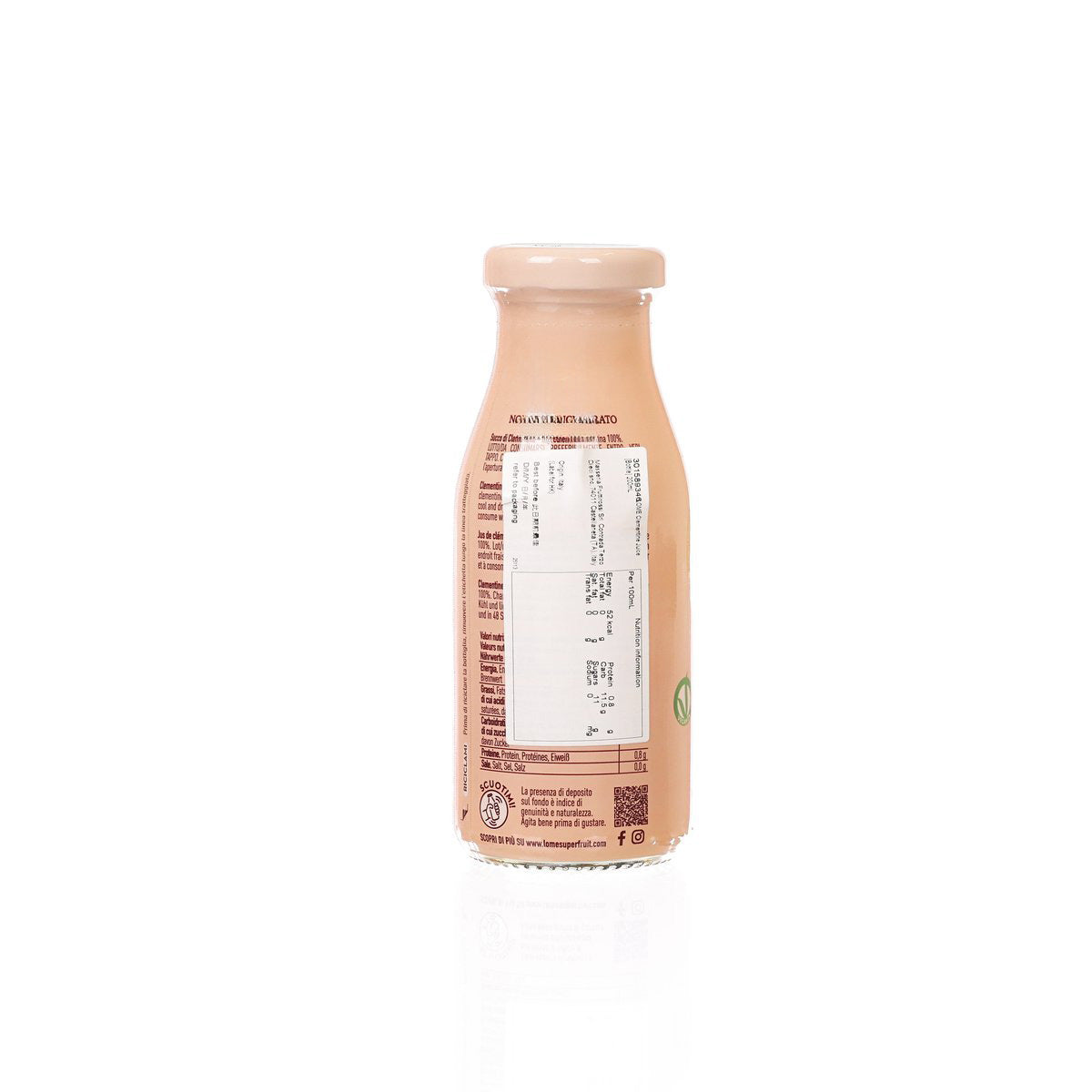 200 mL clementine juice bottle with back label and screw cap