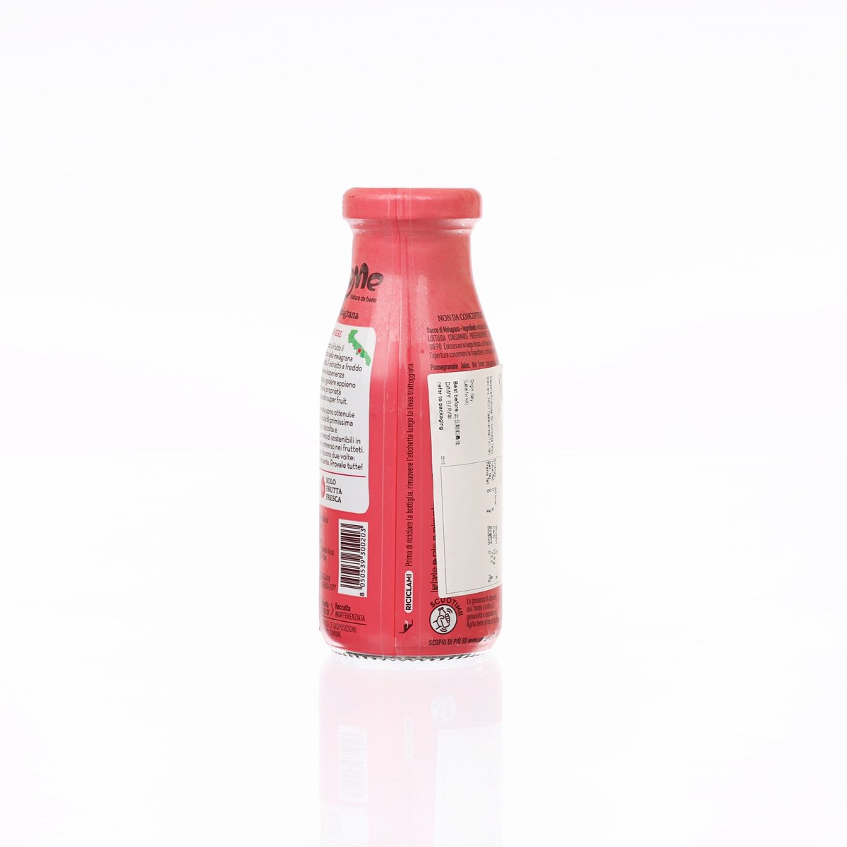 200 mL pomegranate juice bottle with back label and ingredient panel
