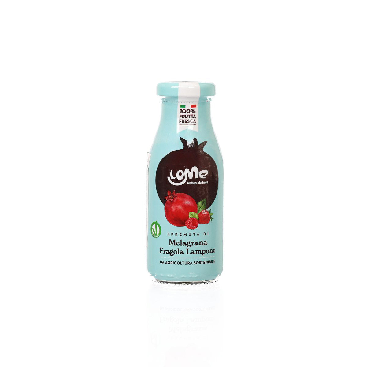 200mL Lome pomegranate, strawberry & raspberry juice bottle with teal label and cap