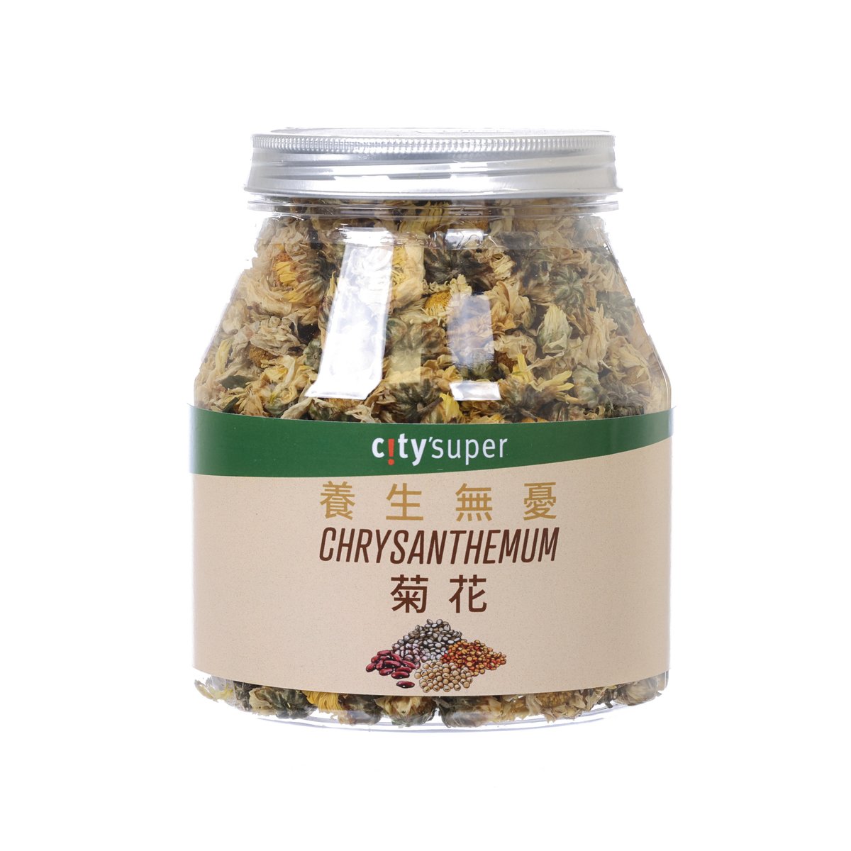 CITYSUPER dried chrysanthemum flowers in clear 100g jar, front label