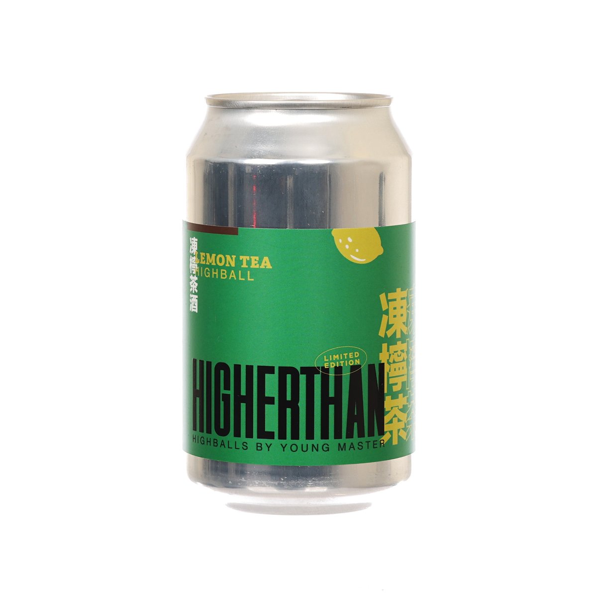 HIGHERTHAN lemon tea highball can, green 330mL with front label and LIMITED EDITION badge