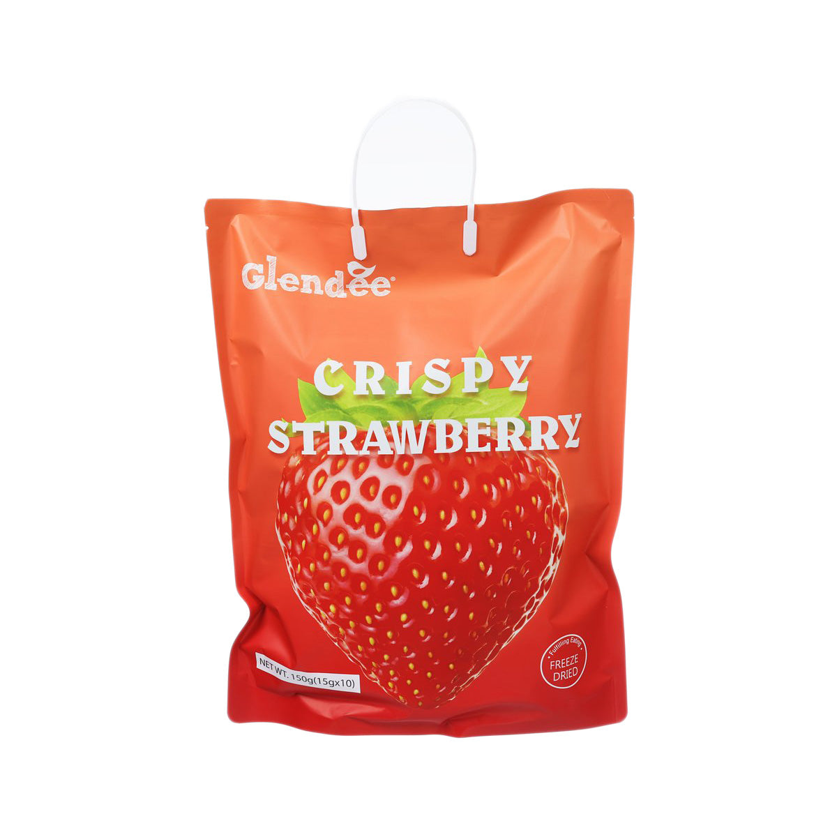Glendee crispy strawberry snack pouch, orange-red bag with carry handle