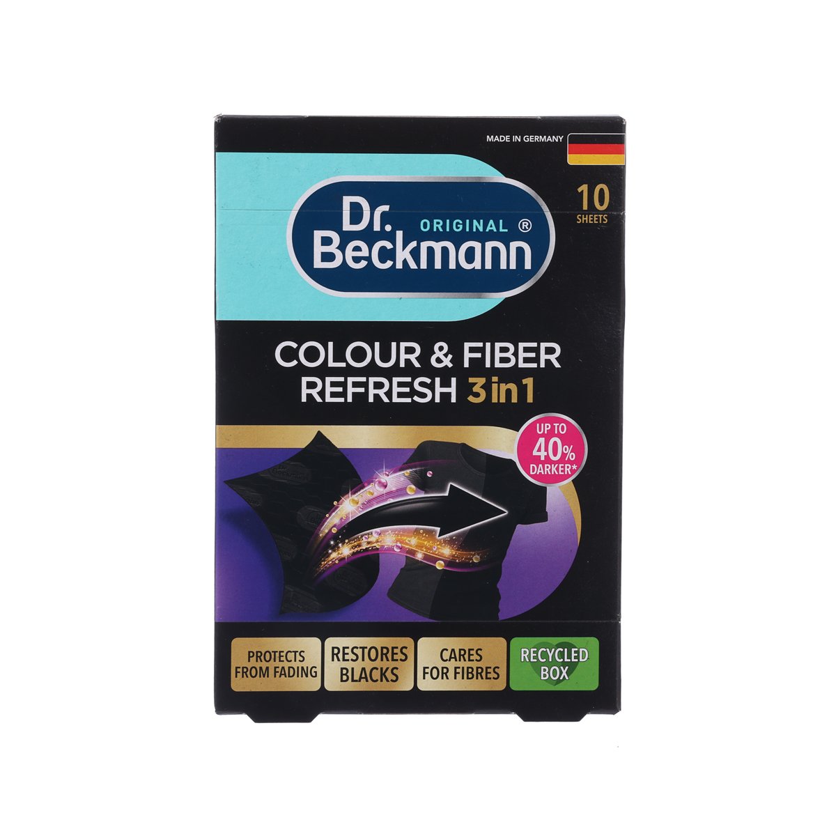 Dr. Beckmann Colour & Fibre Refresh 3-in-1 for black textiles box, front view