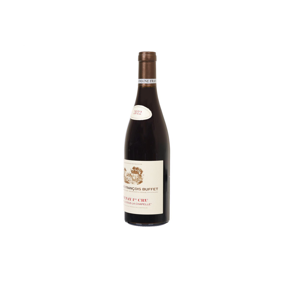 Volnay 1er Cru Carelle sous la Chapelle 2022 wine bottle, front label, side view