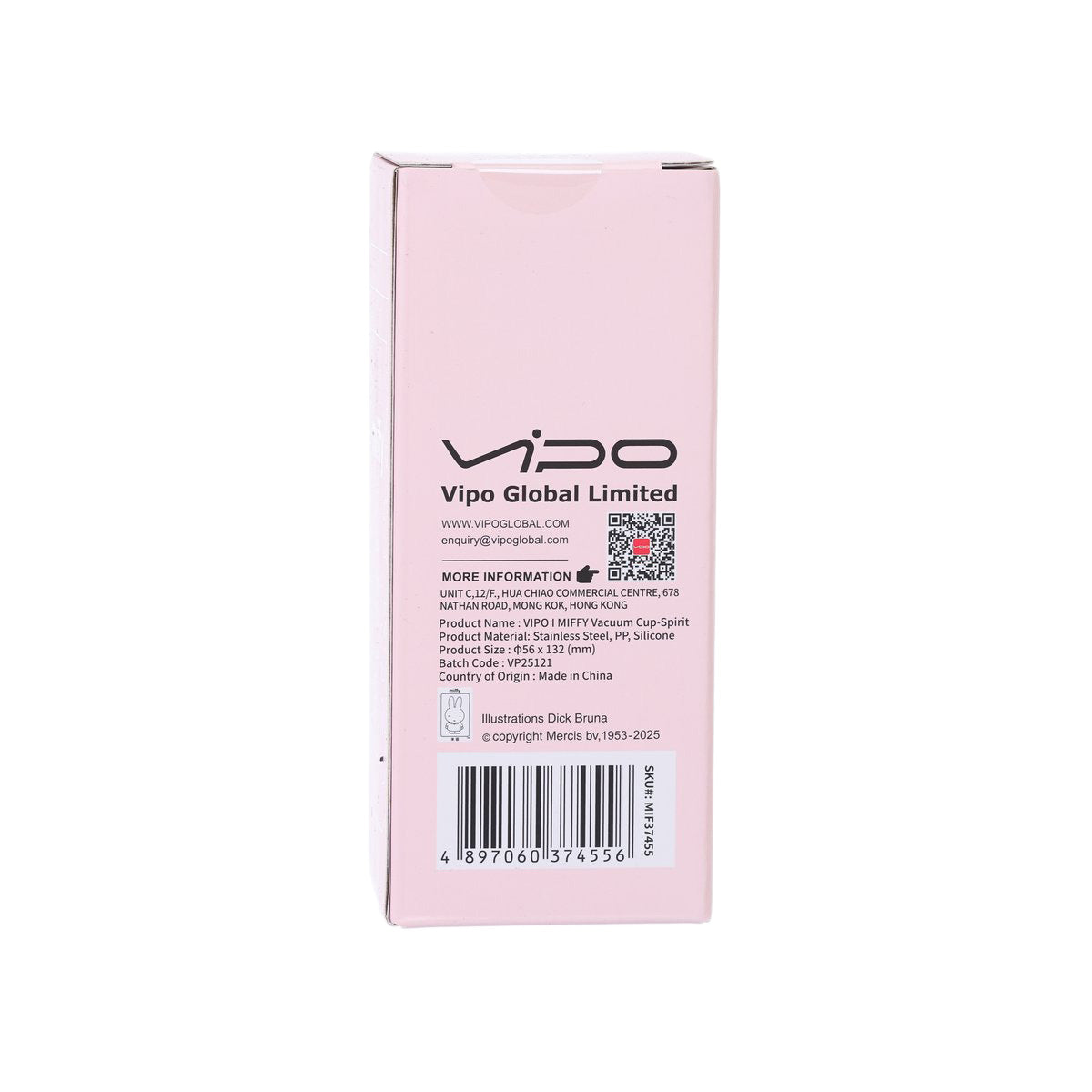 MIFFY vacuum cup box back with barcode and product information label