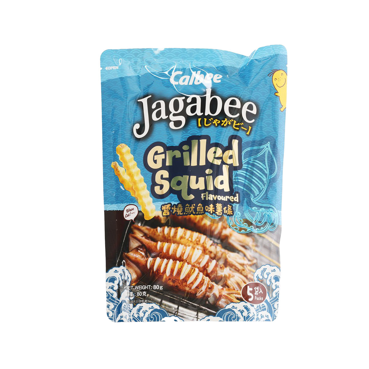 CALBEE Jagabee grilled squid flavored potato stick pouch, standing bag, 80g
