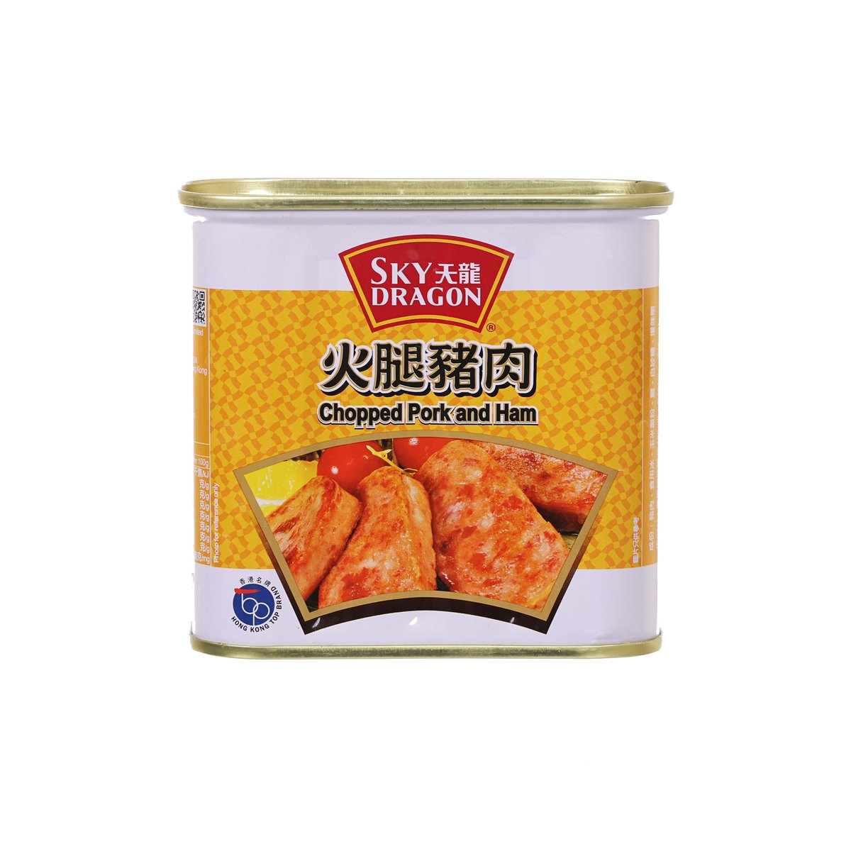 SKYDRAGON chopped pork and ham can, 340g white can with gold lid