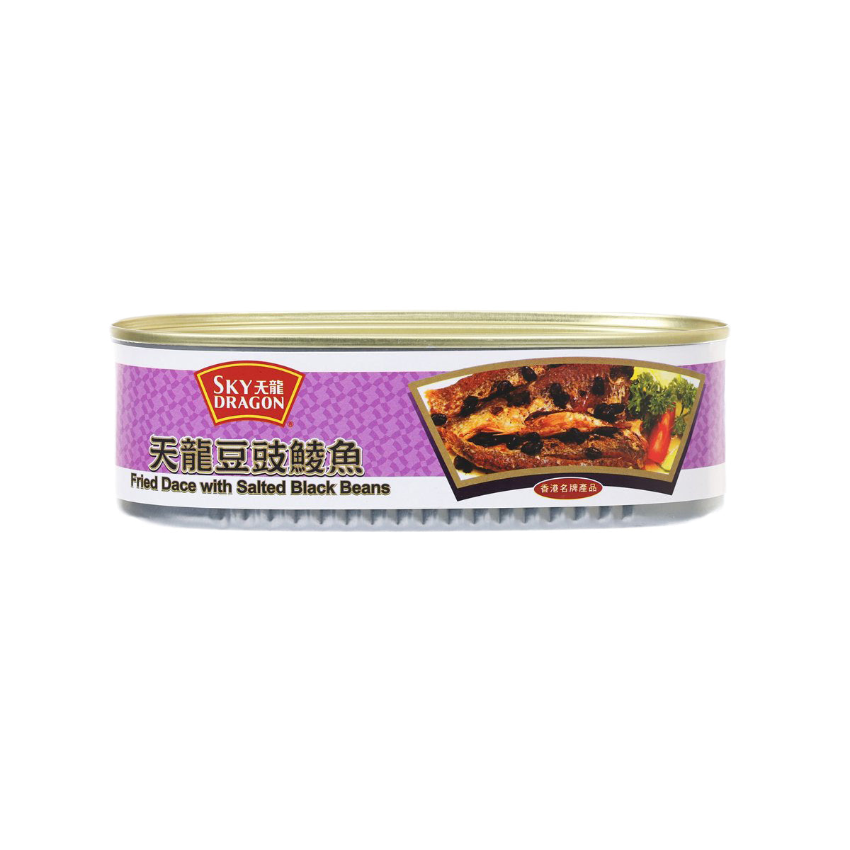 Canned fried dace with salted black beans, purple label, gold lid