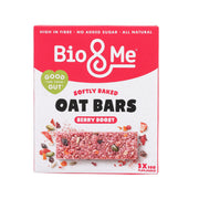 BIO & ME berry boost oat bars box, front panel with red branding and berry topping