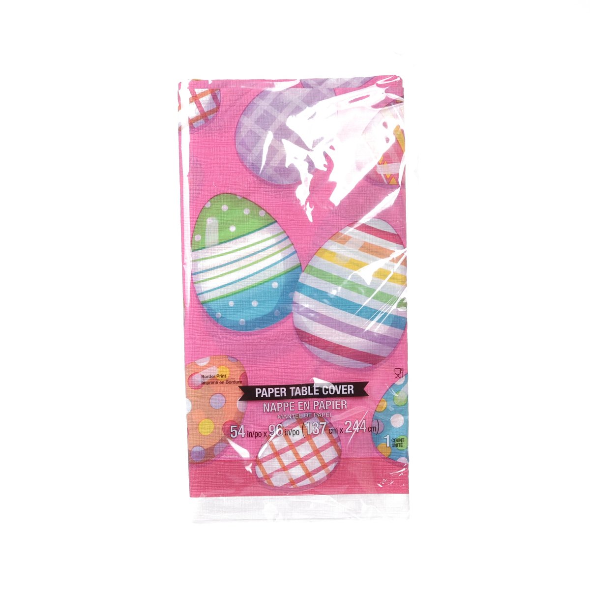 Easter paper table cover package with colorful egg pattern and label