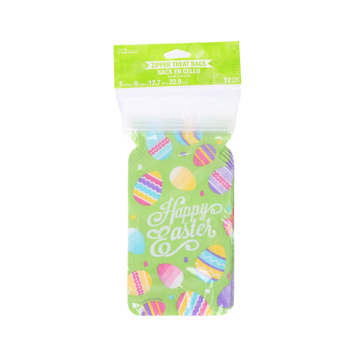Happy Easter green zipper cello treat bag with pastel eggs and bows (single bag)