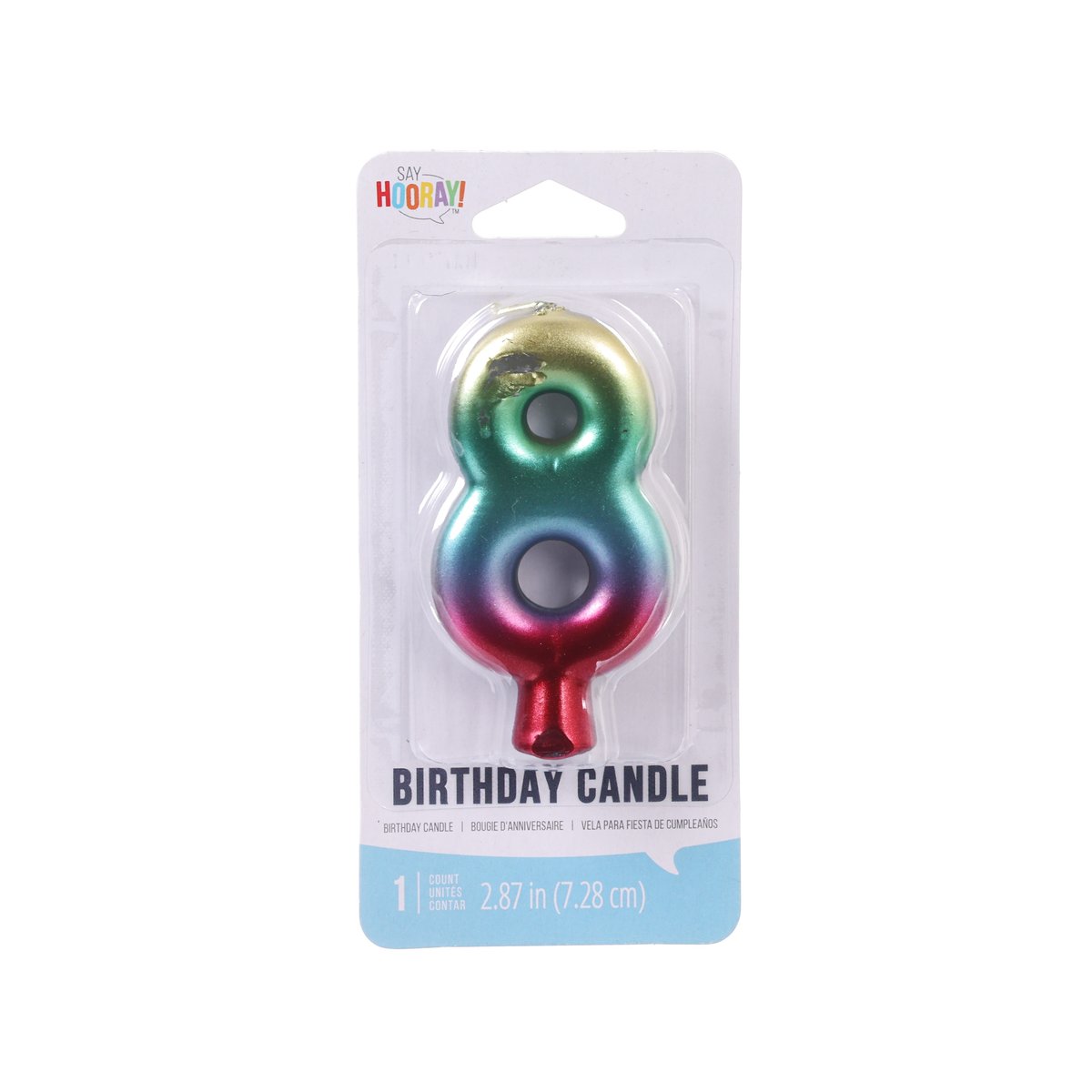 Rainbow metallic numeral 8 birthday candle