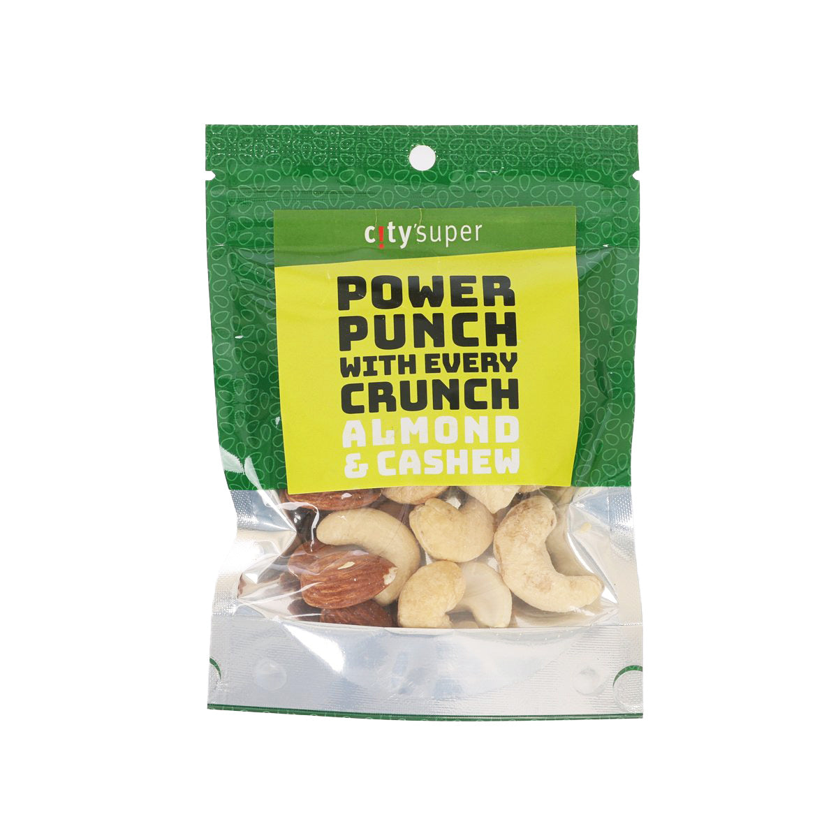 CITYSUPER roasted almond & cashewnuts pouch (40g), green front with nuts visible