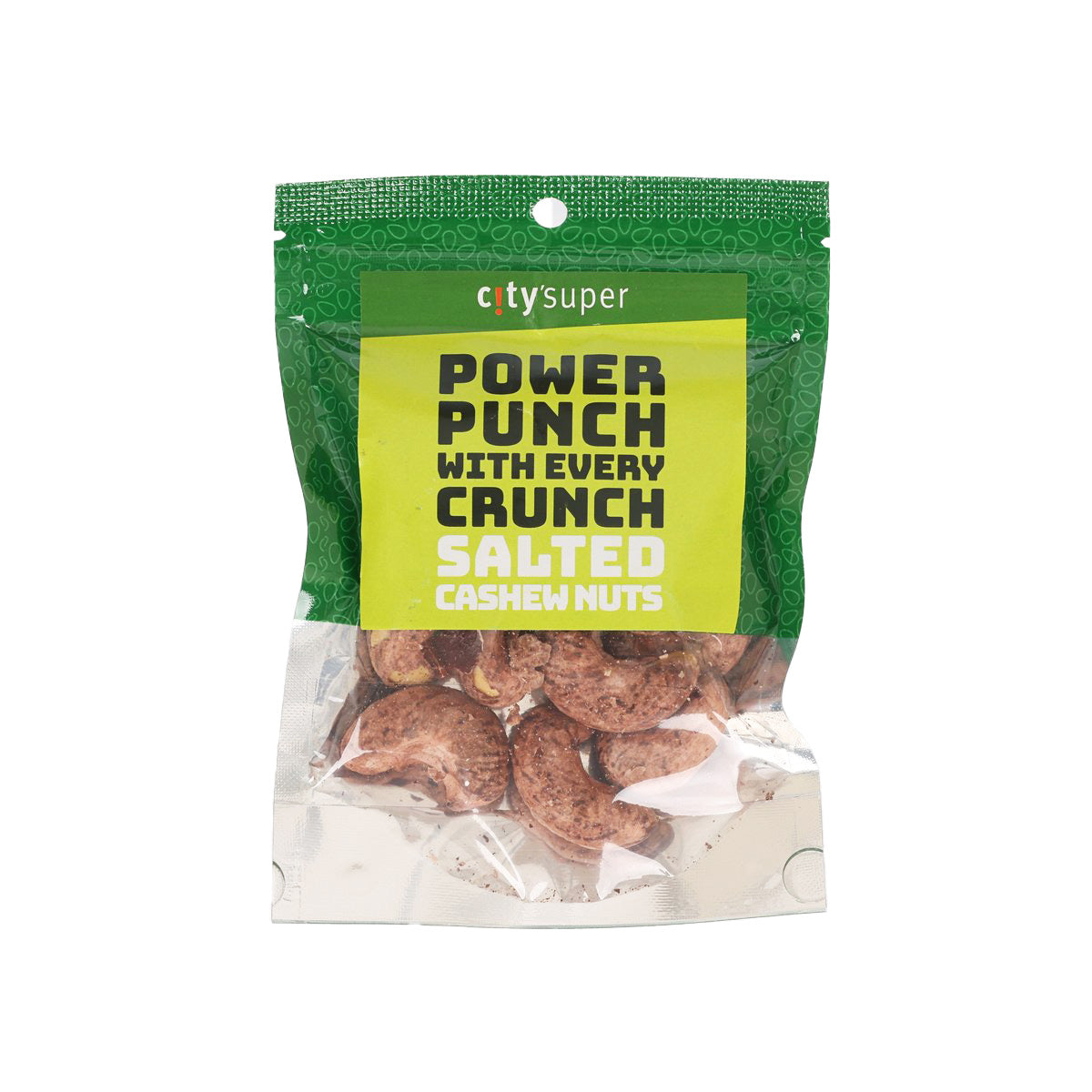CITYSUPER salted cashew nuts, 40g green pouch with visible cashews