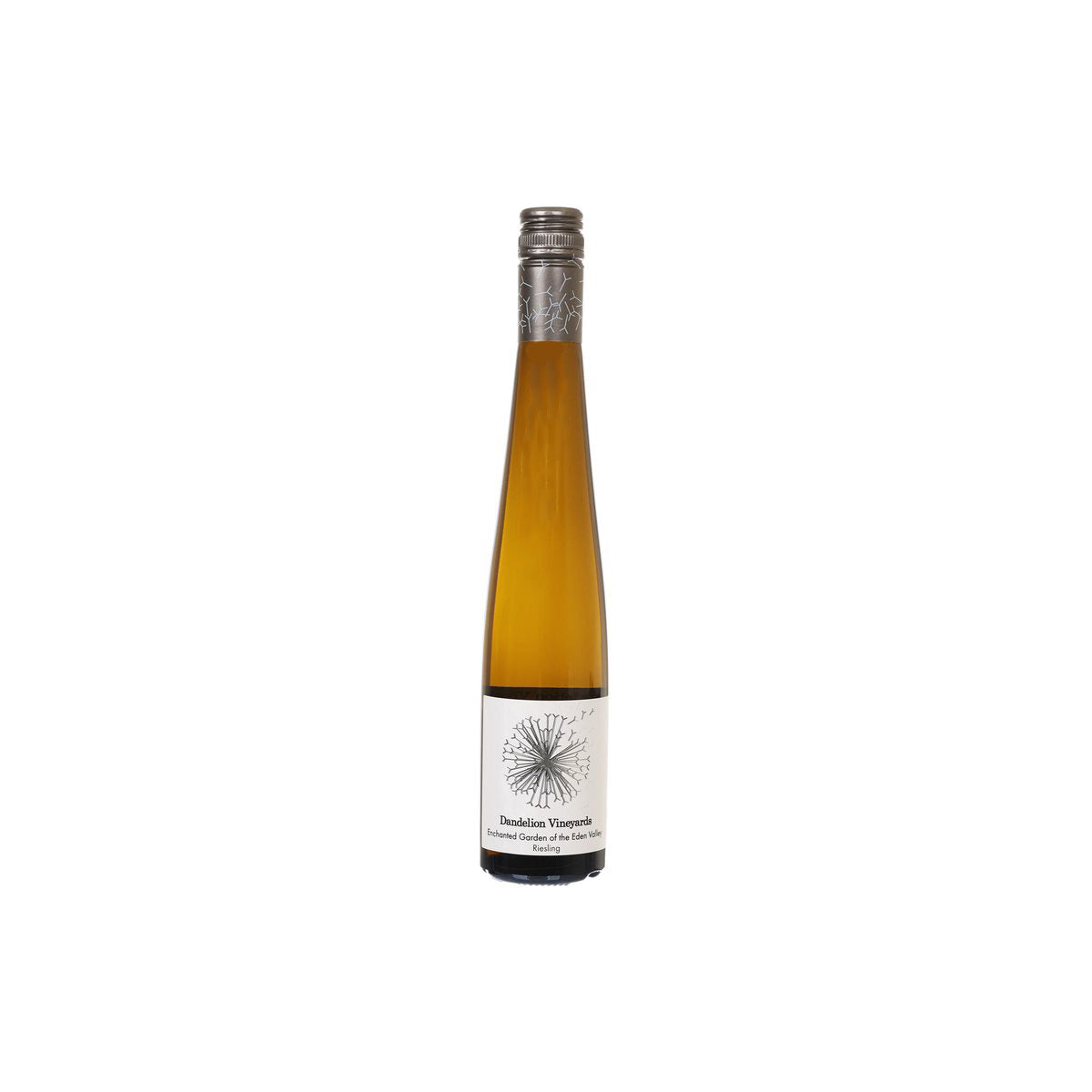 Amber Riesling wine bottle with front label and foil-covered cork