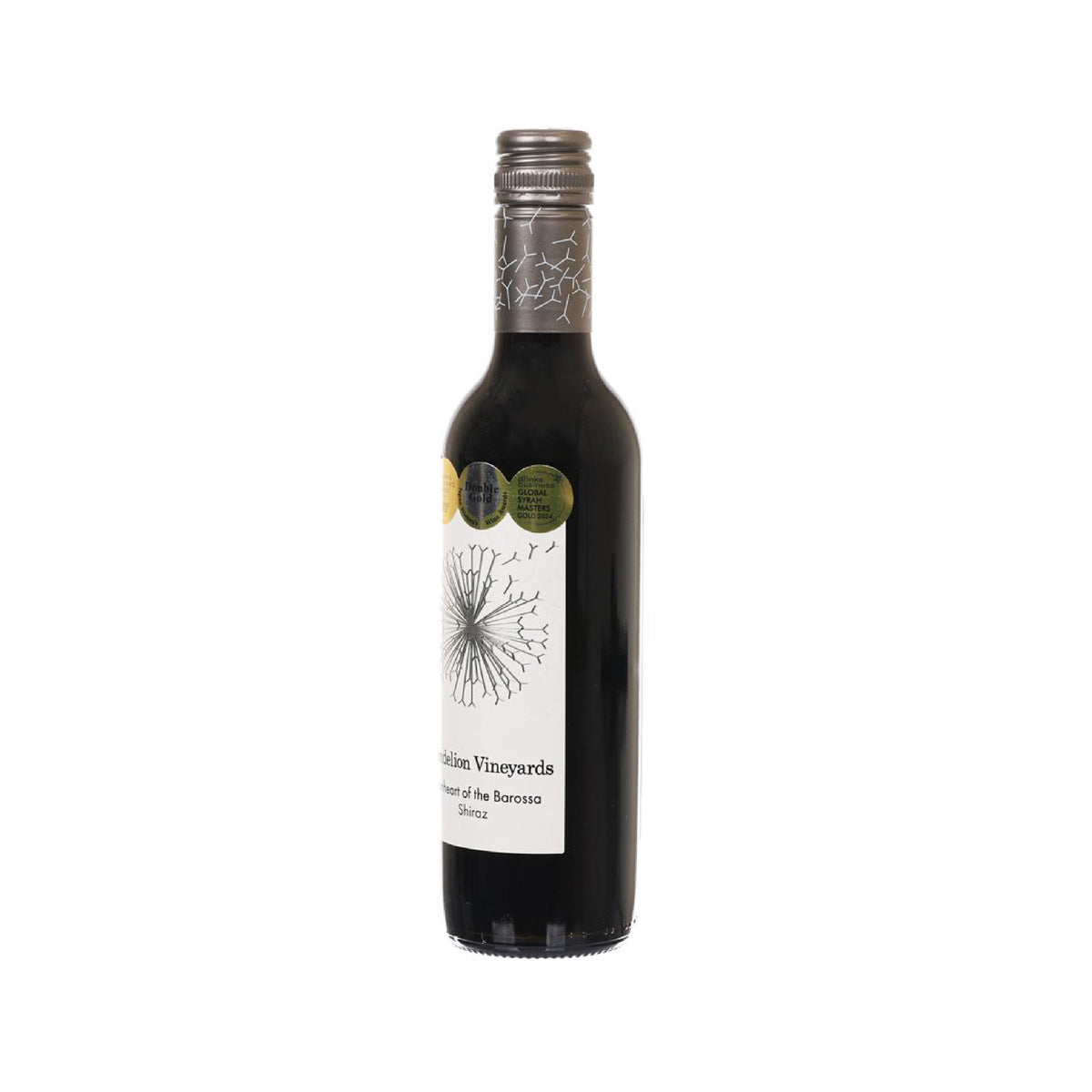 Shiraz wine bottle (375mL) by Dandelion Vineyards, front label at angle