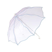 Lavender long wavy plastic umbrella with curved canopy and light wood handle