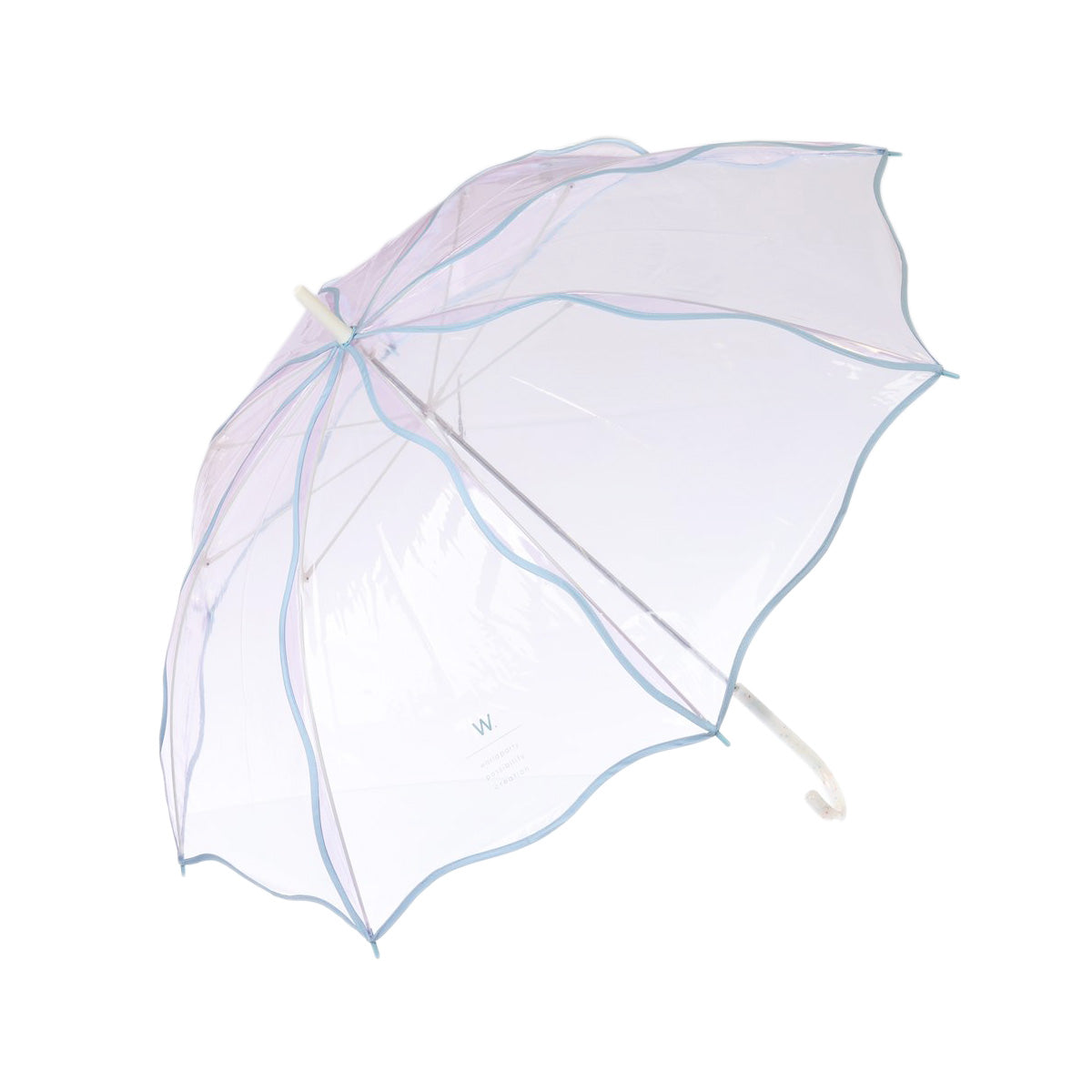 Lavender long wavy plastic umbrella with curved canopy and light wood handle