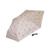 Beige mini folding umbrella with small cat pattern and hook handle