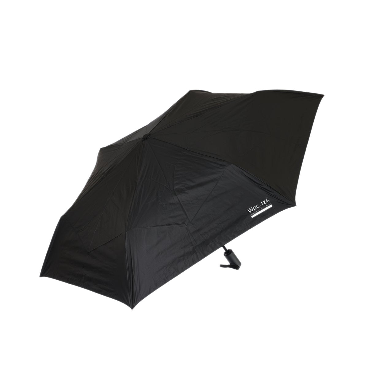 Black folding umbrella with W.P.C. logo